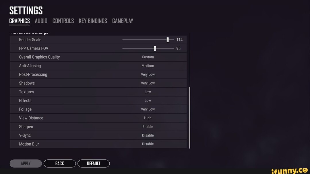 My PUBG Settings - SETTINGS GRAPHICS AUDIO CONTROLS KEY BINDINGS ...