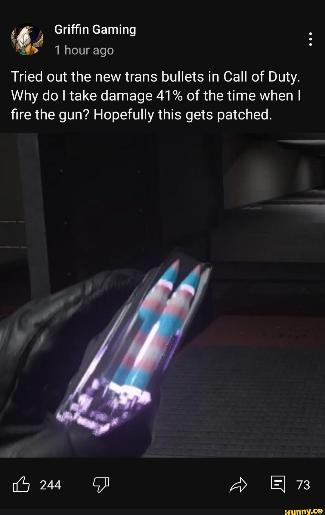 Griffin Gaming 1 hour ago Tried out the new trans bullets in Call of ...