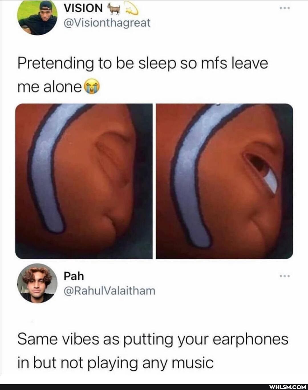 Pretending to be sleep so mfs leave me alone
Same vibes as putting your earphones in but not playing any music