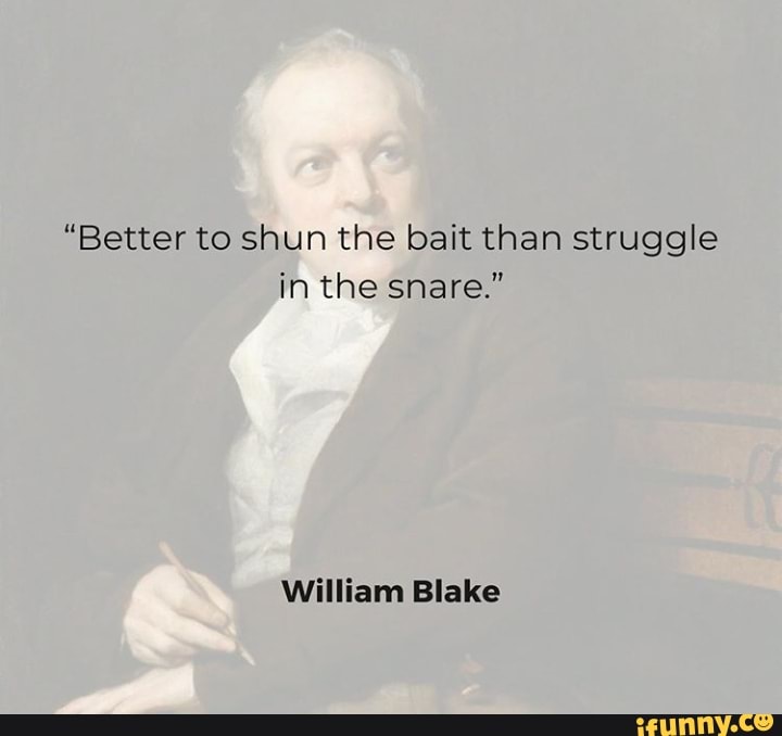 "Better to shun the bait than struggle
in the snare."
William Blake