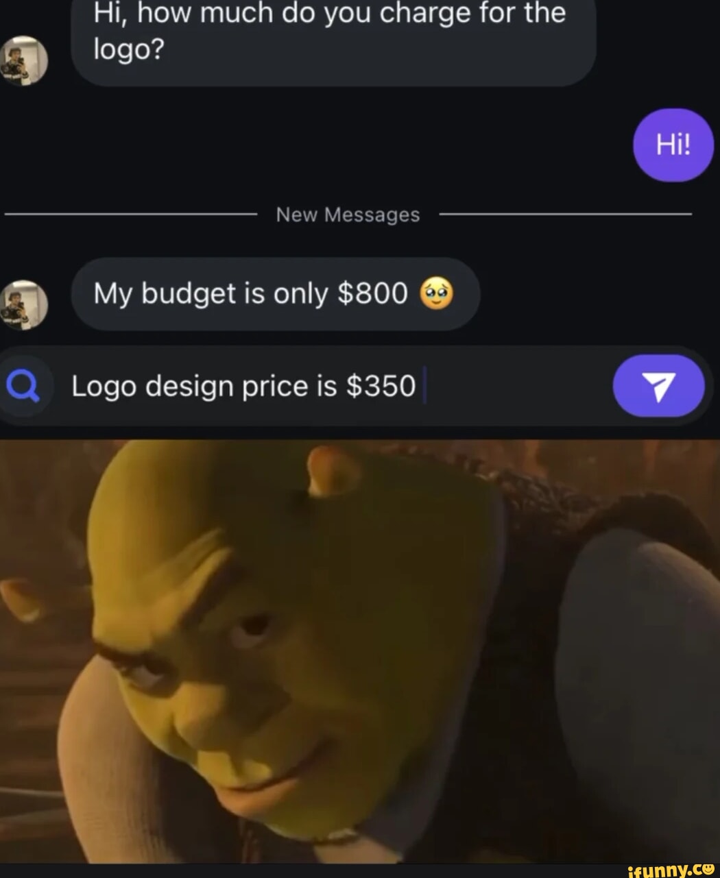 Hi, how much do you charge for the Hi! logo? New Messages My budget is
