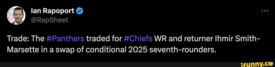 Ihmir Smith-Marsette Traded to Panthers from Chiefs; Conditional