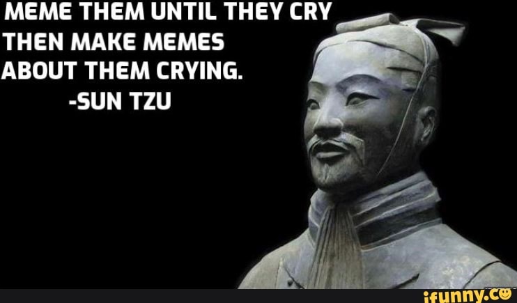 MEME THEM UNTIL THEY CRY THEN MAKE MEMES ABOUT THEM CRYING. -SUN TZU ...