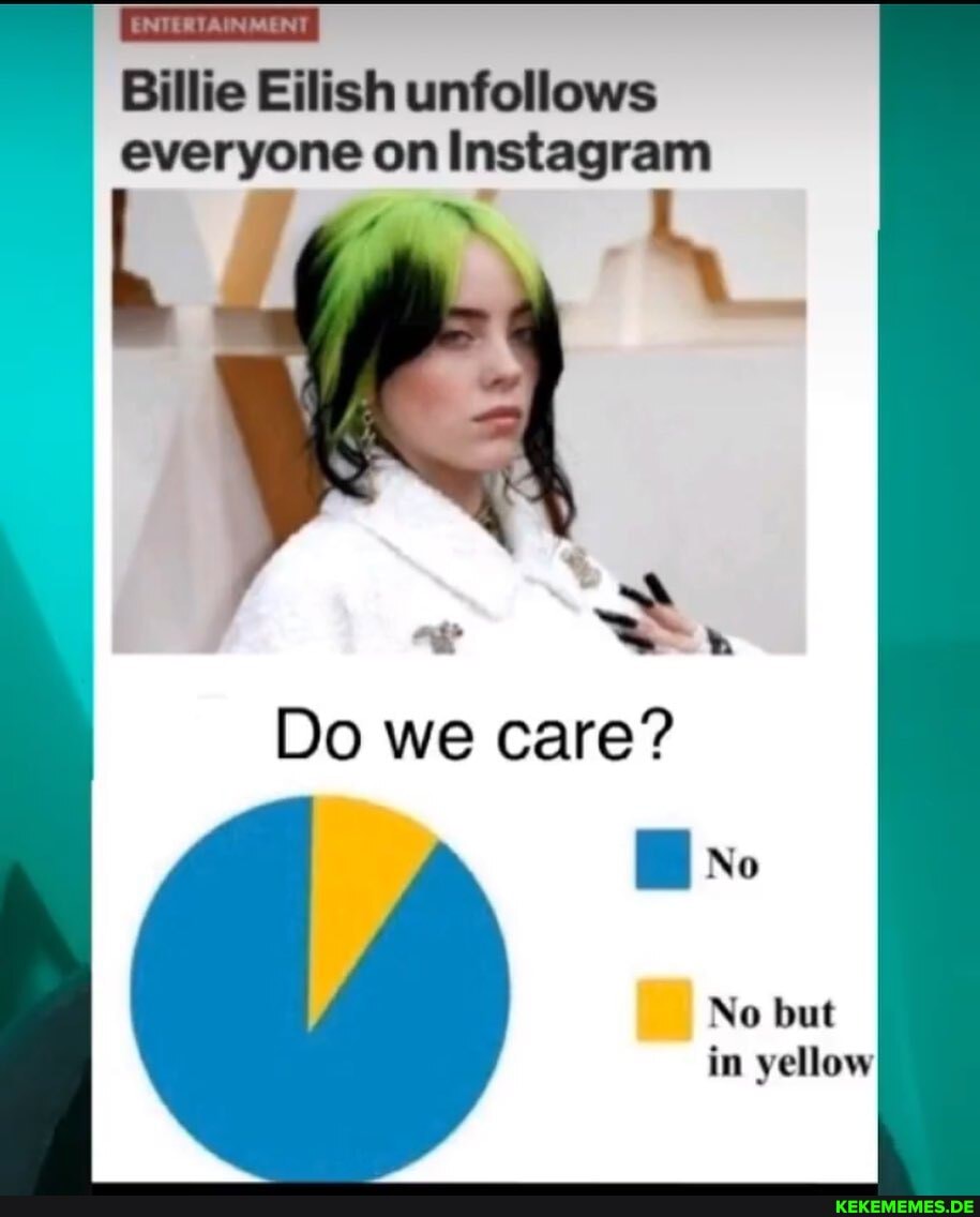 [ ENTERTAINMENT Billie Eilish unfollows everyone on Instagram
Do we care?
No
No but in yellow