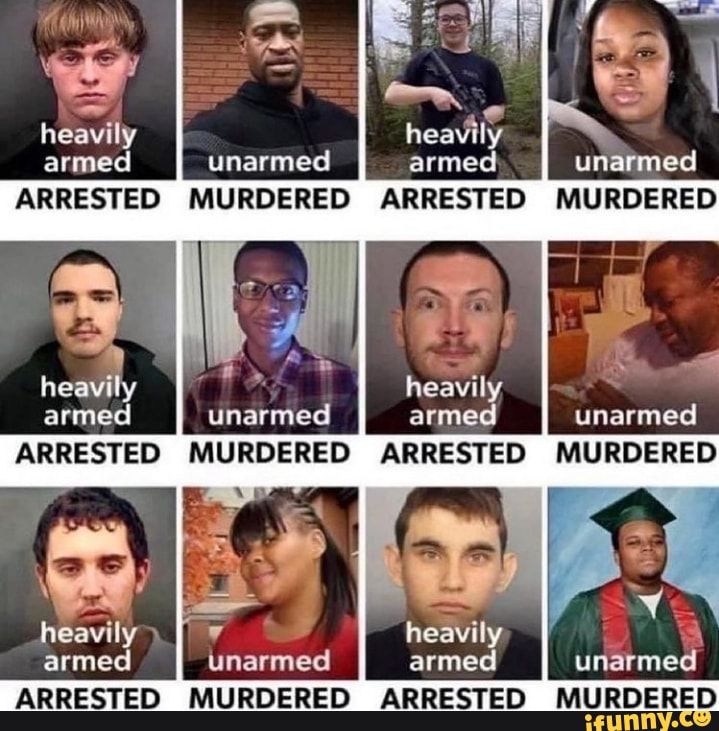 & = heavily armed unarmed armed, unarmed
ARRESTED MURDERED ARRESTED MURDERED
Bs heavily heavily armed unarmed armed unarmed
ARRESTED MURDERED ARRESTED MURDERED
ge
heavily 7 heavily armed II unarmed armed unarmed
ARRESTED MURDERED ARRESTEO RMMURDERED