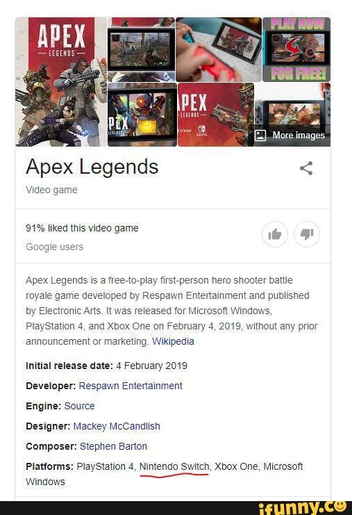 More Images Apex Legends Apex Video Game 91 Liked This Video Game Google Users Apex Legends Is A Free To Play First Person Hero Shooter Battle Royale Game Developed By Respawn Entertainment And Published