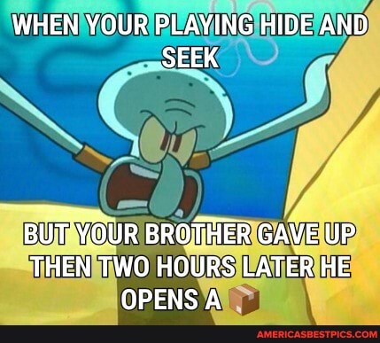 WHEN YOUR PLAYING HIDE AND SEEK
BUT YOUR BROTHER GAVE UP THEN TWO HOURS LATER HE OPENS A