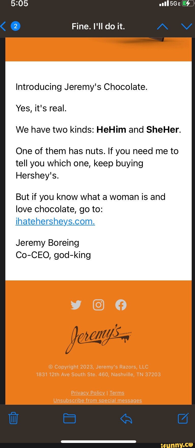 Fine. I'll do it. Introducing Jeremy's Chocolate. Yes, it's real. We