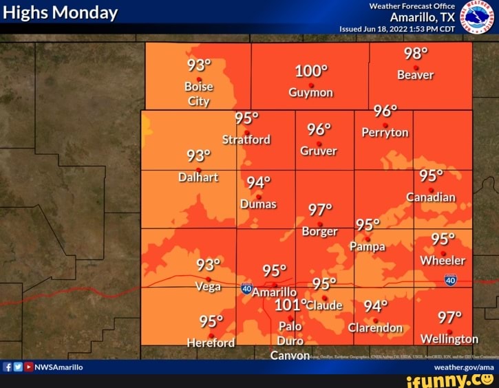 Highs Monday Weather Forecast Office Amarillo, TX Issued Jun 18, 2022 PM CDT Beaver Guymon