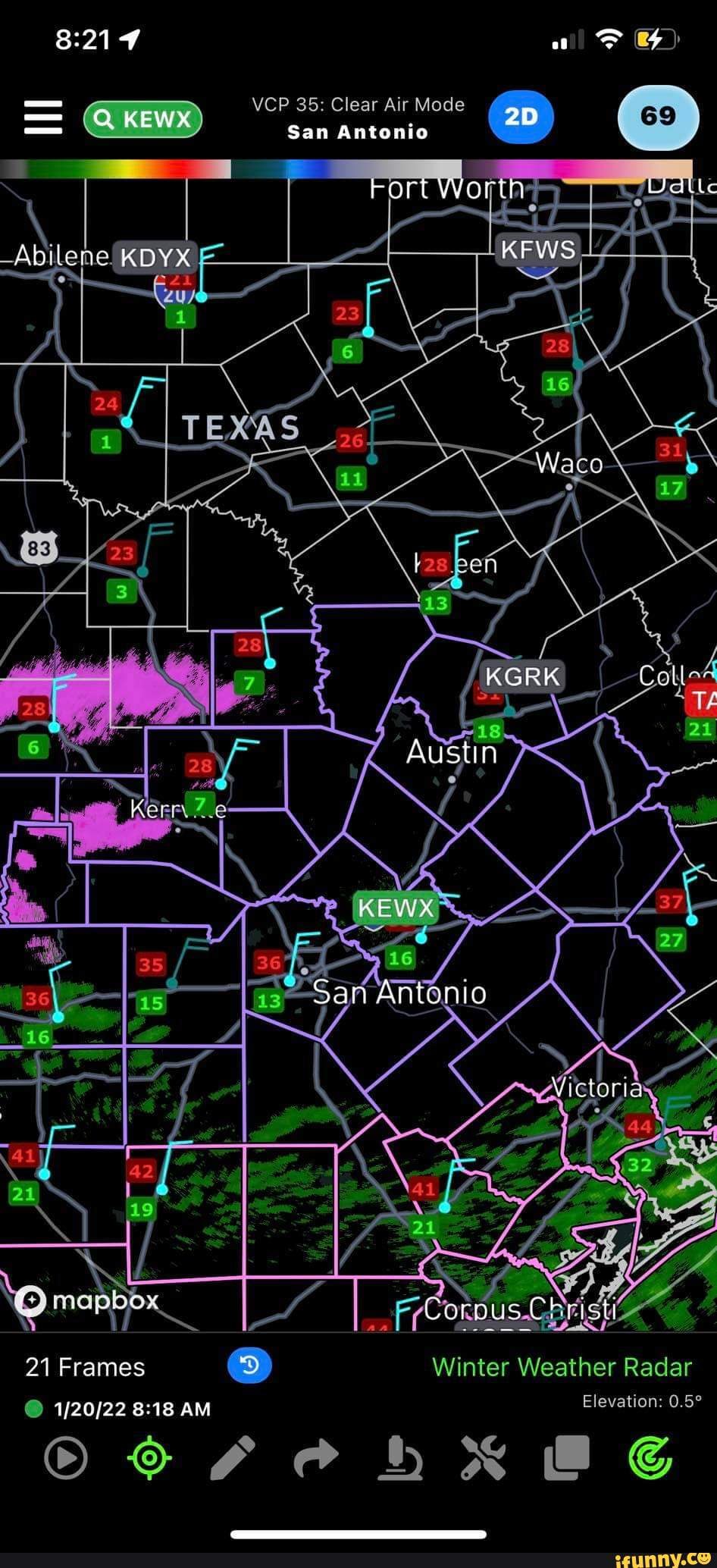WOAH! Ice and mixed precip already starting in the Hill country west of Kerrville and