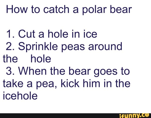 How to catch a polar bear 1. Cut a hole in ice 2. Sprinkle peas around