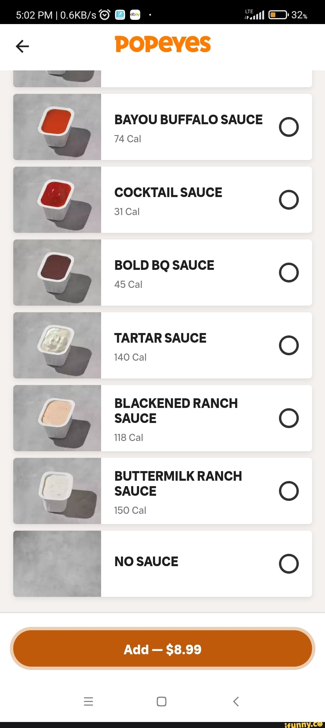 PM popeyes BAYOU Cal BUFFALO SAUCE O 74 Cal COCKTAIL SAUCE 31 Cal O