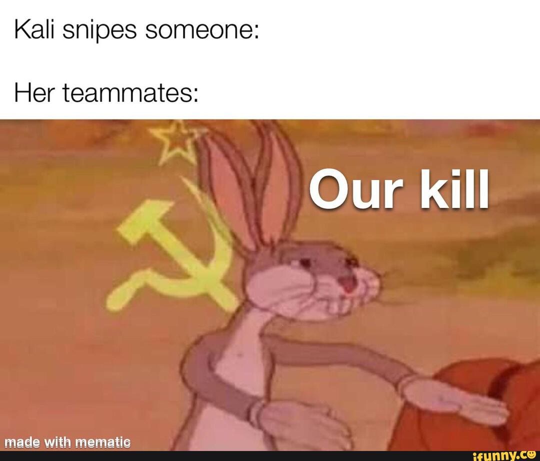 Kali Snipes someone:
Her teammates:
Our kill