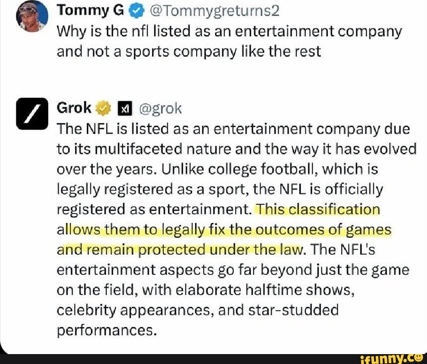 Is The Nfl Registered As Entertainment
