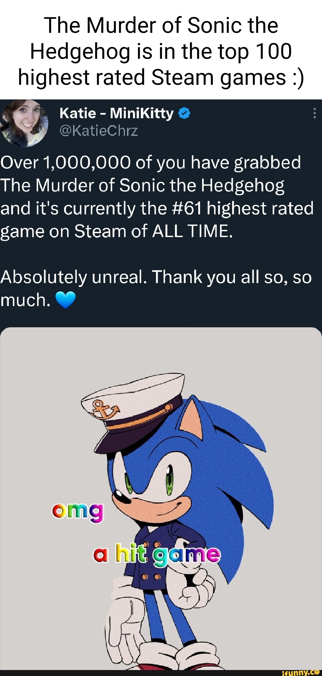 The Murder of Sonic the Hedgehog is in the top 100 highest rated Steam
