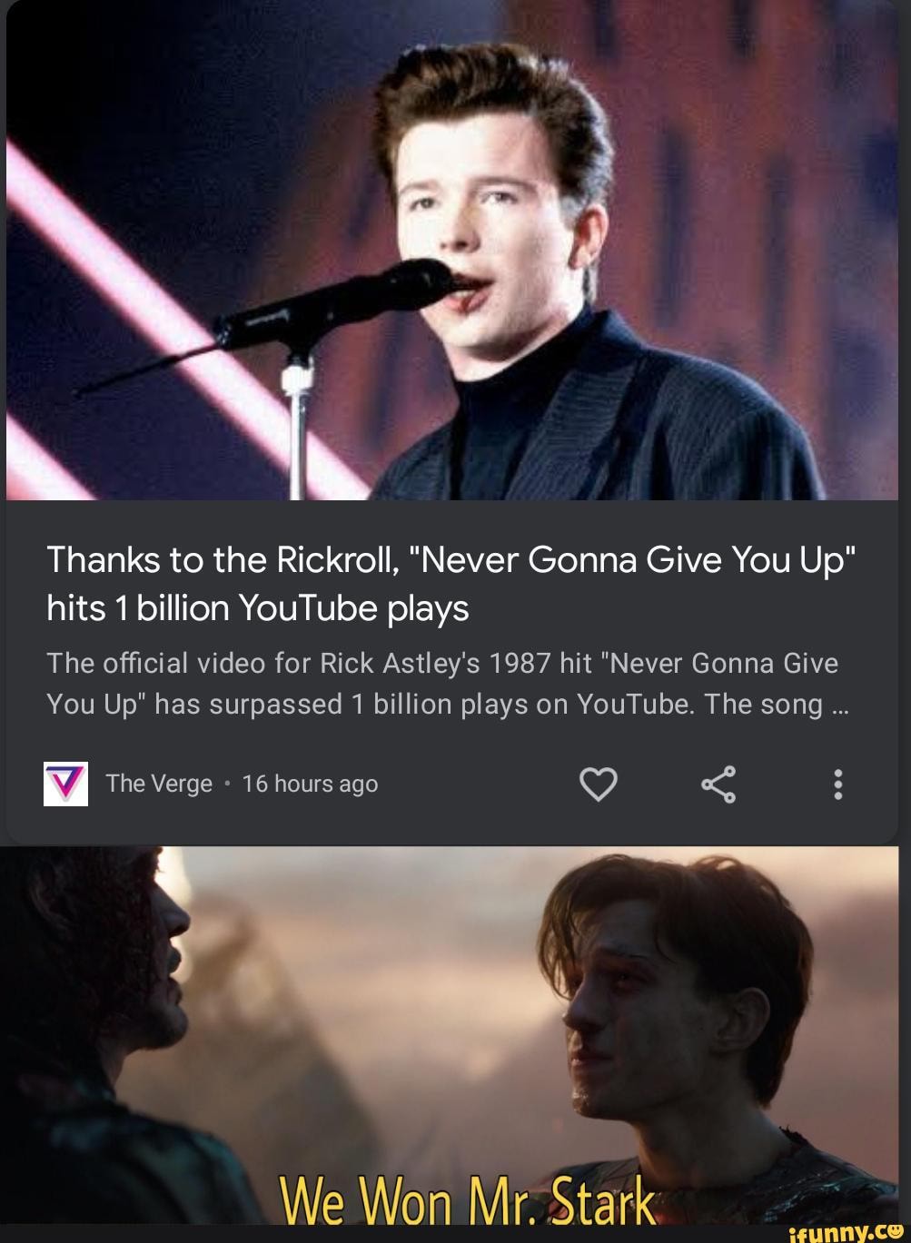 Thanks to the Rickroll, 'Never Gonna Give You Up' hits 1 billion   plays - The Verge