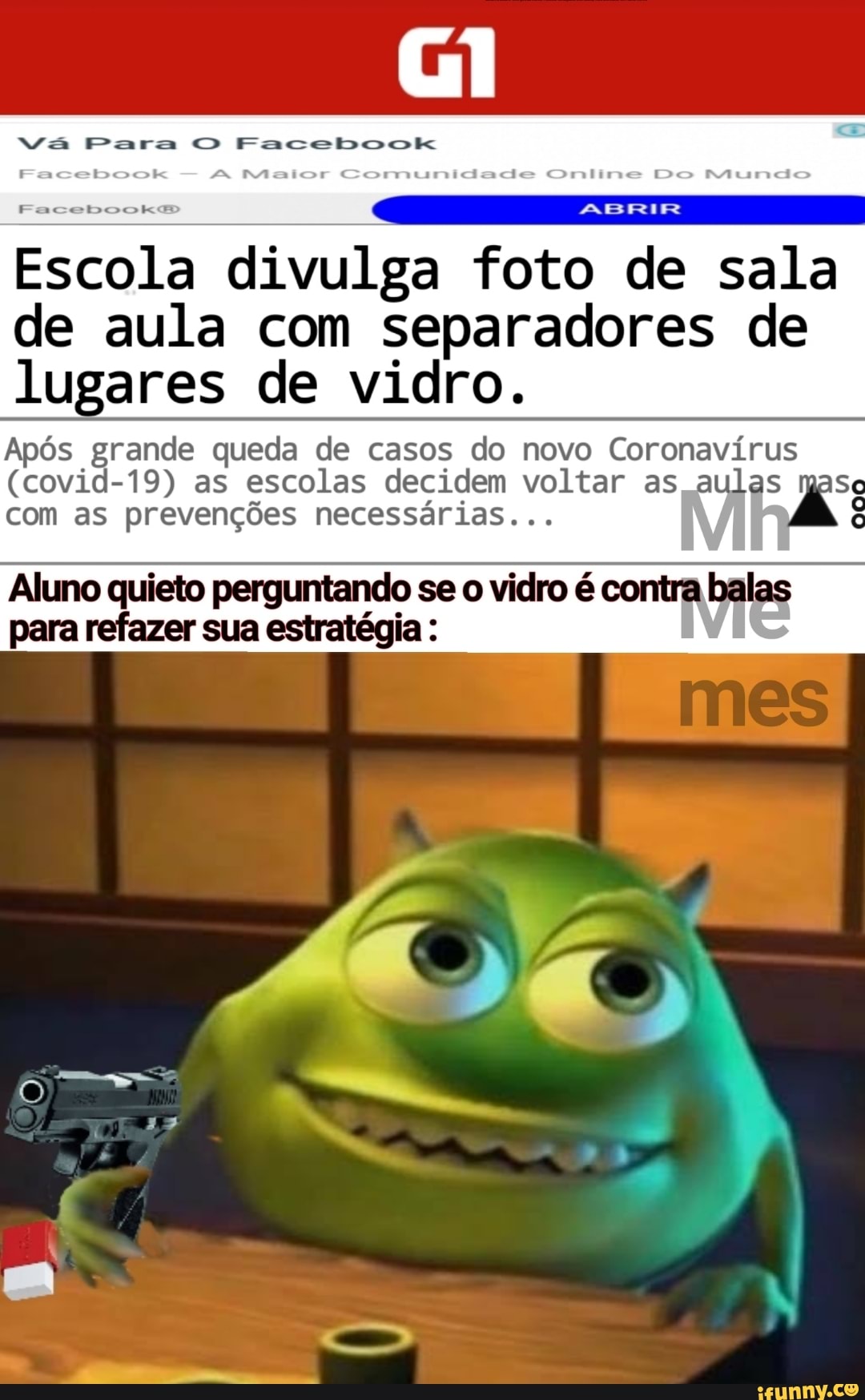 USA divulga foto de sala
de aula com separadores de
lugares de vidro.
Após grande queda de casos do novo Coronavírus
(covid-19) as escolas decidem voltar as Ea Se
com as prevenções necessárias.
Vile
é
Aluno quieto perguntando se o vidro é contra bai
PS