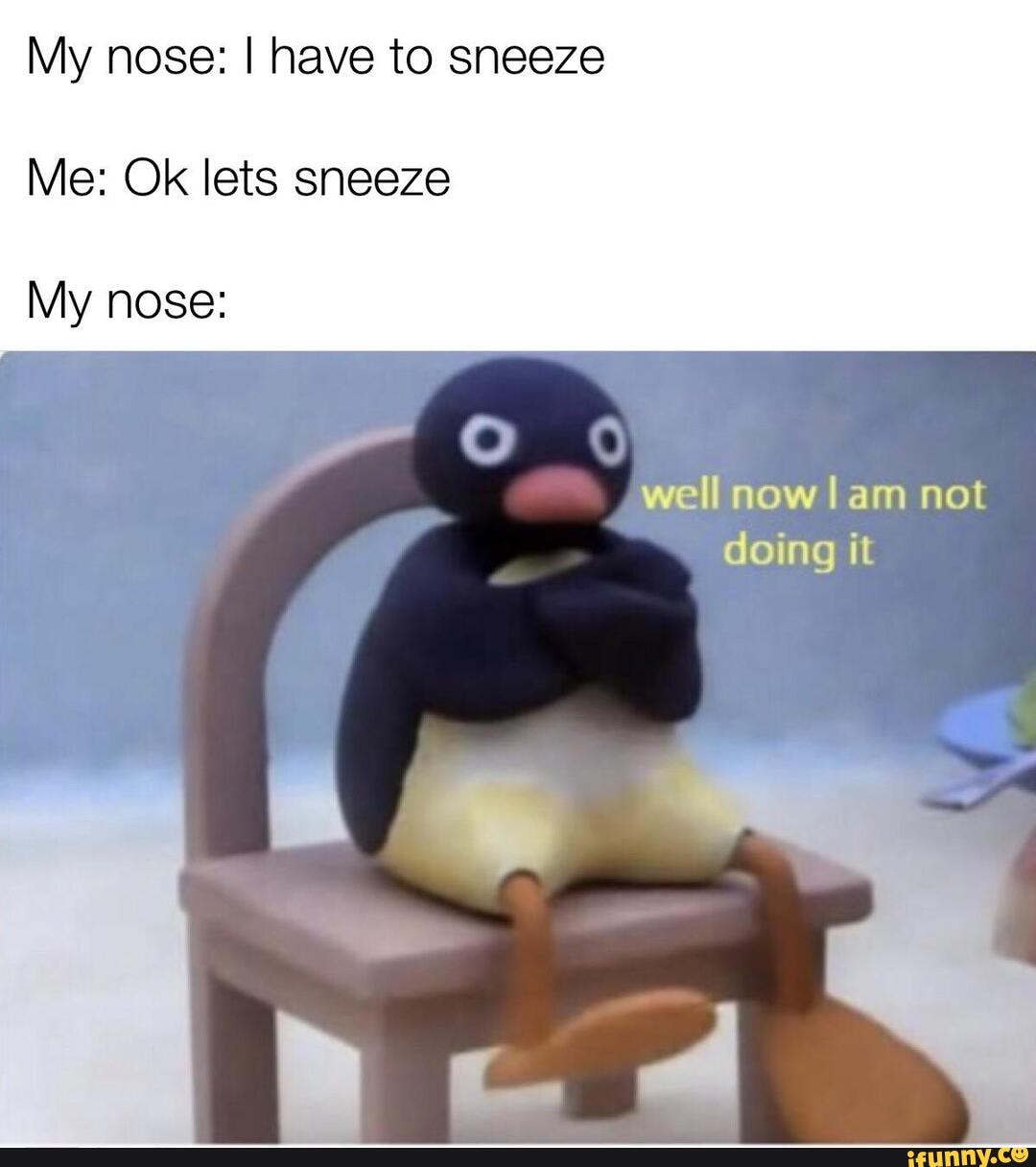 My nose: I have to sneeze
Me: Ok lets sneeze
My nose:
well now lam not
