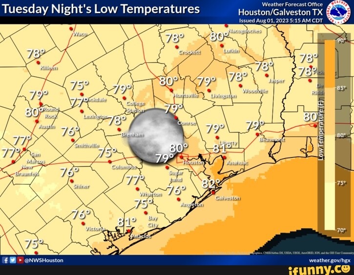 Tuesday Night's Low Temperatures Hon TX 79 Issued Aug 01, 2023 AM CDT