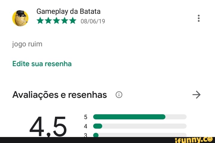 Gameplay da Batata
Edite sua resenha
Avaliações e resenhas O