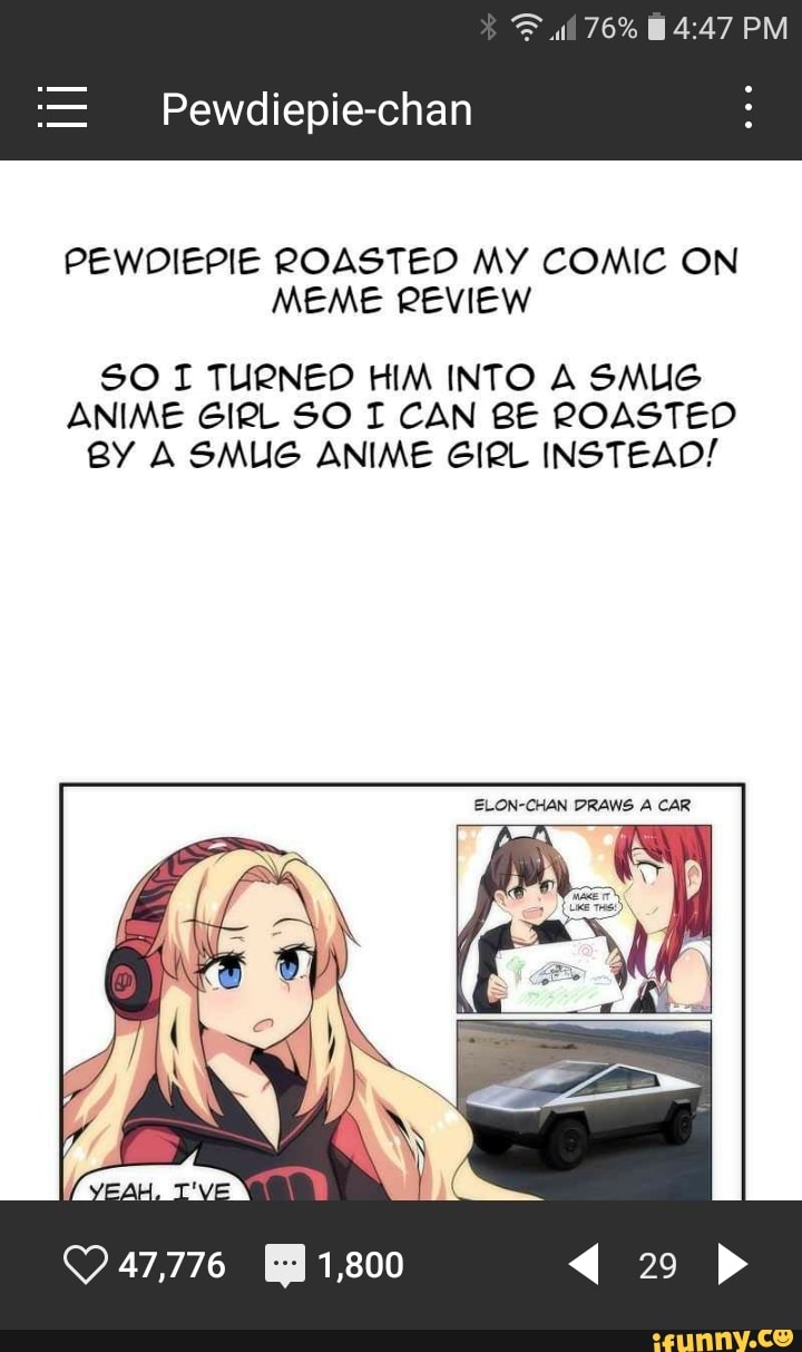 Merryweather Media on X: My comic was roasted by @Pewdiepie in meme  review, so I turned him into a smug anime girl so that I can be roasted by  a smug anime