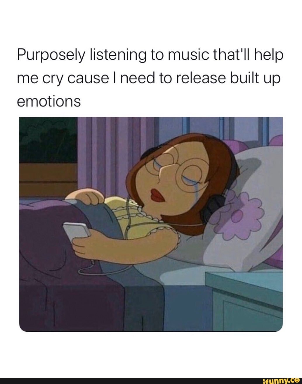 crying listening to music meme