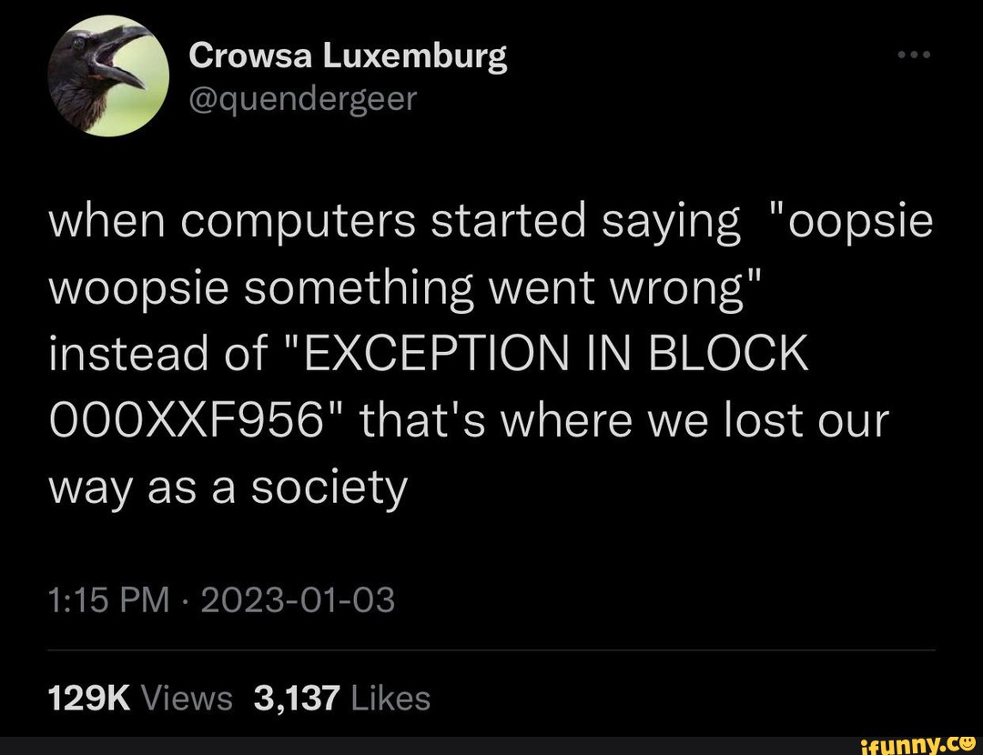 &quot;oopsie woopsie something <b>went</b> <b>wrong</b>&quot; instead of &quot;EXCEPTION ...