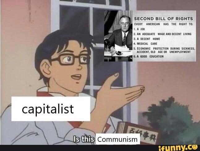 SECOND BILL OF RIGHTS
EVERY AMERICAN HAS THE RIGHT TO: capitalist