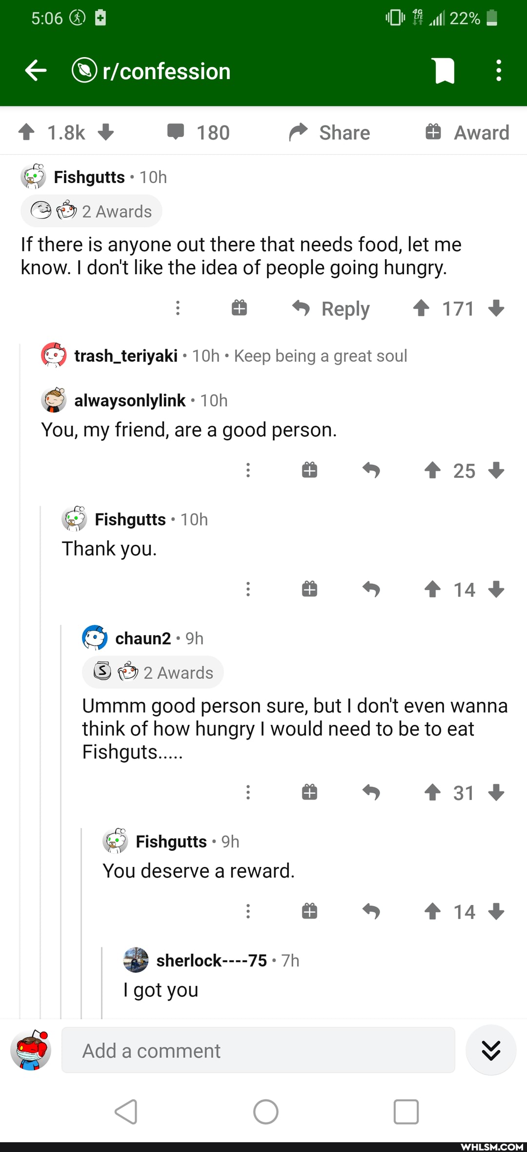 22%
180 Share
RR :
Award
Fishgutts
Awards
If there is anyone out there that needs food, let me know. I don't like the idea of people going hungry.
* Reply trash_teriyaki Keep being a great soul alwaysonlylink
You, my friend, are a good person.
s #254 as [01
Thank you.
s *44
chaun2
Awards
Ummm good person sure, but I don't even wanna think of how hungry I would need to be to eat
Fishguts.....
Fishgutts
You deserve a reward.
sherlock----75 got you
Add a comment