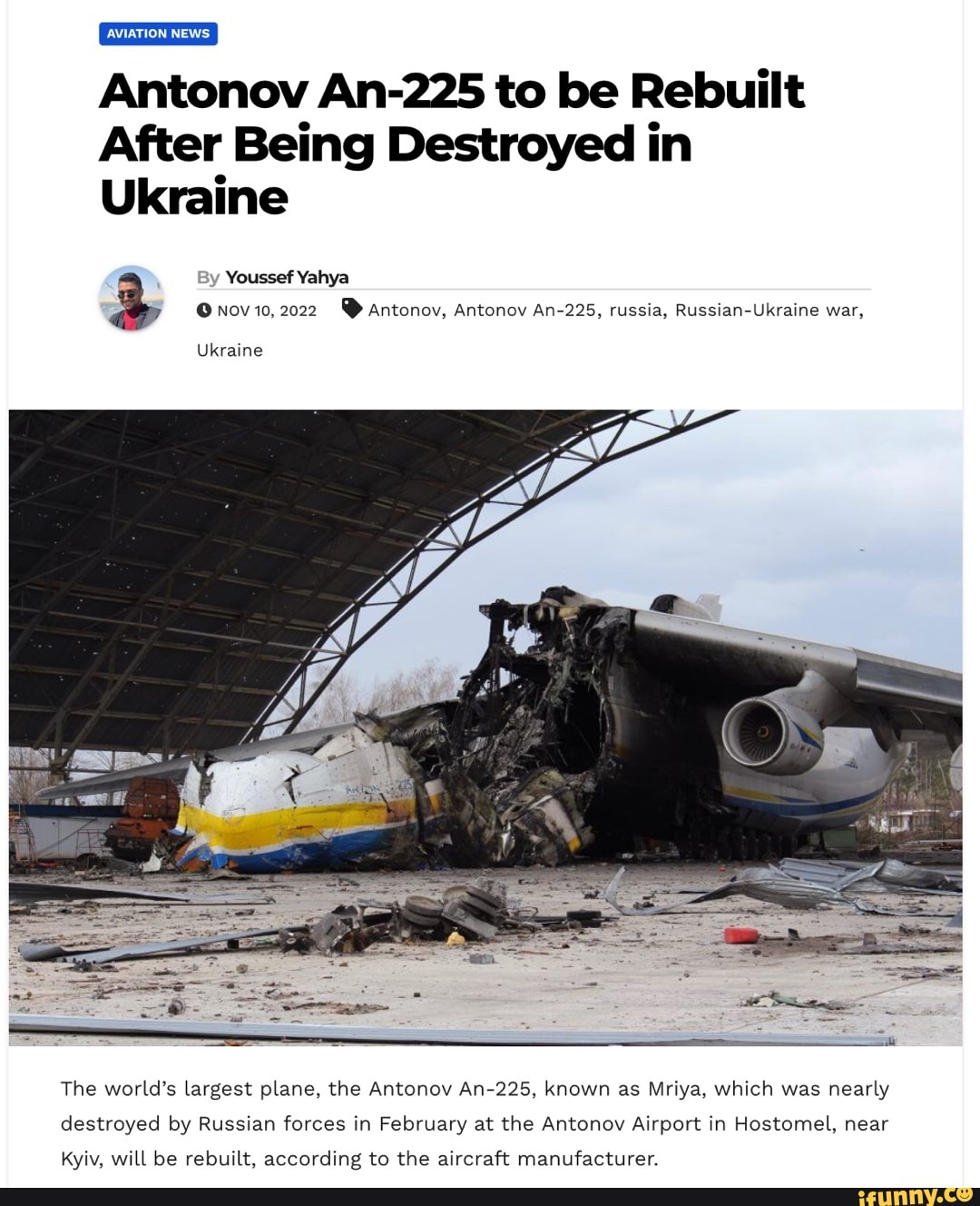 AVIATION NEWS: Antonov An-225 to be Rebuilt After Being Destroyed in ...