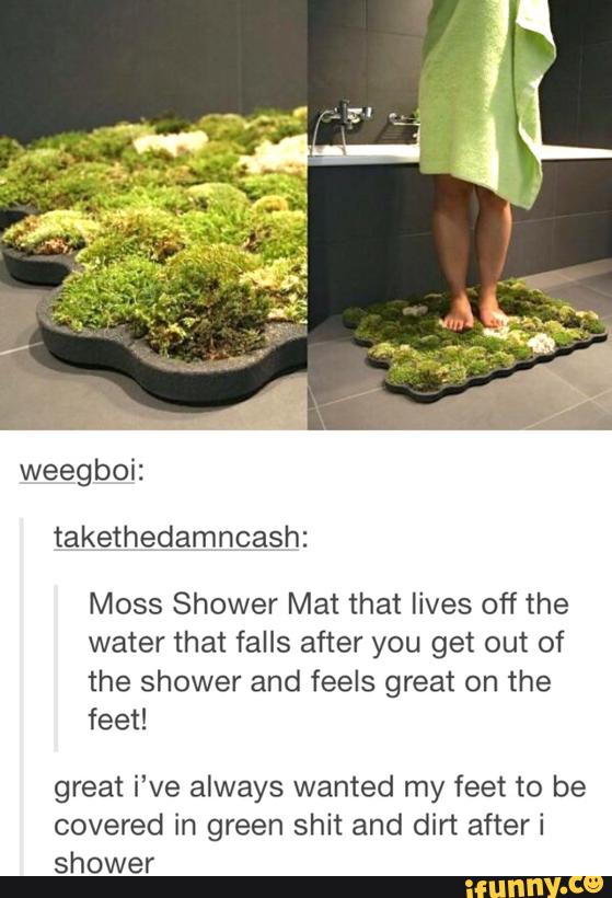 Weeg Boi Moss Shower Mat That Lives Off The Water That Falls