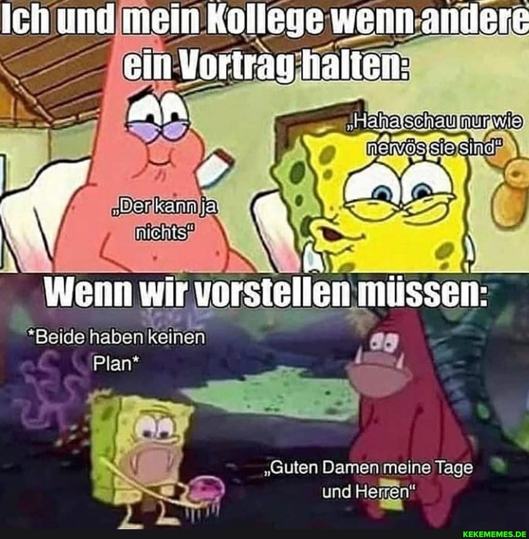 Ich und mein Kollege wenn andere ein Vortrau halten:
wir Wenn ir vorstellen missen:
"Guten Damen meine Tage
und
Plan*
