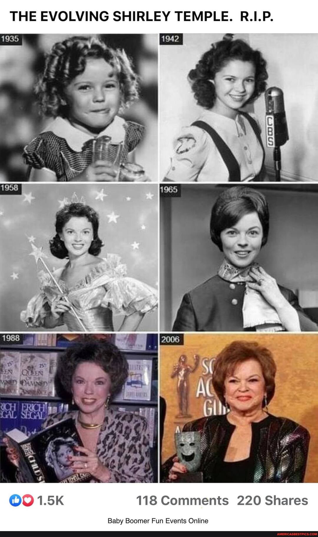 THE EVOLVING SHIRLEY TEMPLE. R.I.P.
1935
1.5K 118 Comments 220 Shares
Baby Boomer Fun Events Online