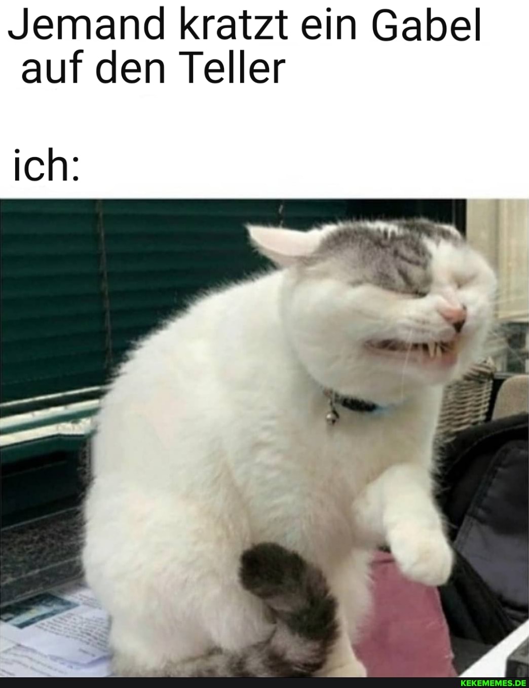 Jemand kratzt ein Gabel auf den Teller
ich: