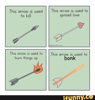 This arrow is used
This arrow is used to
to kill spread love
This arrow is used to This ai is used burn things up
"Bonk