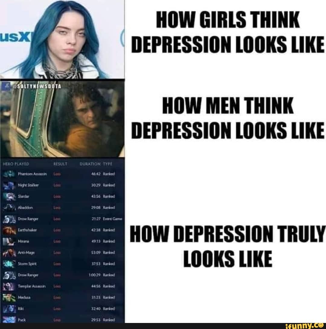 HOW GIRLS THINK DEPRESSION LOOKS LIKE
HOW MEN THINK DEPRESSION LOOKS LIKE
HOW DEPRESSION TRULY LOOKS LIKE