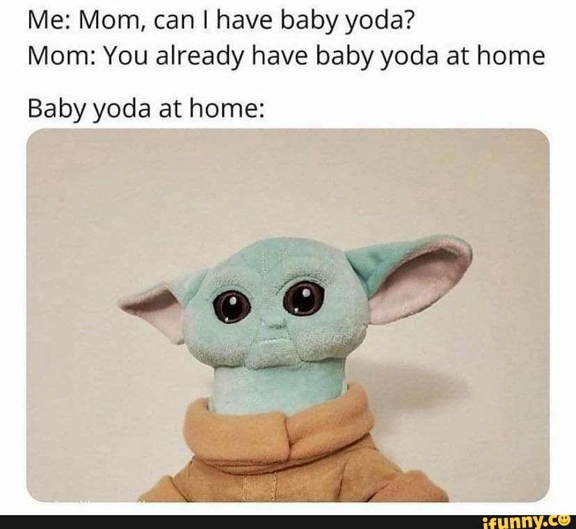 Me Mom, can I have baby yoda? Mom You already have baby yoda at home