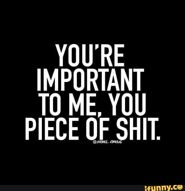 YOURE IMPORTANT TO ME, YOU
PIECE OF SHIT.