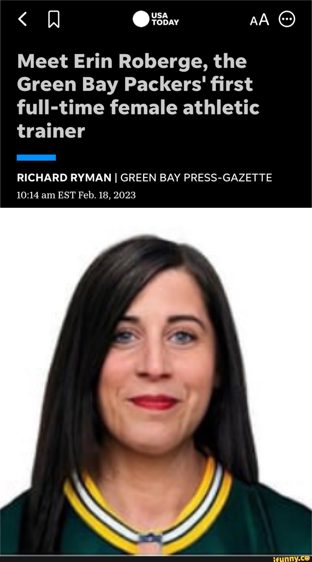 TODAY AA Meet Erin Roberge, the Green Bay Packers' first full-time female  athletic trainer RICHARD RYMAN I GREEN BAY PRESS-GAZETTE am EST Feb. 18,  2023 - iFunny Brazil