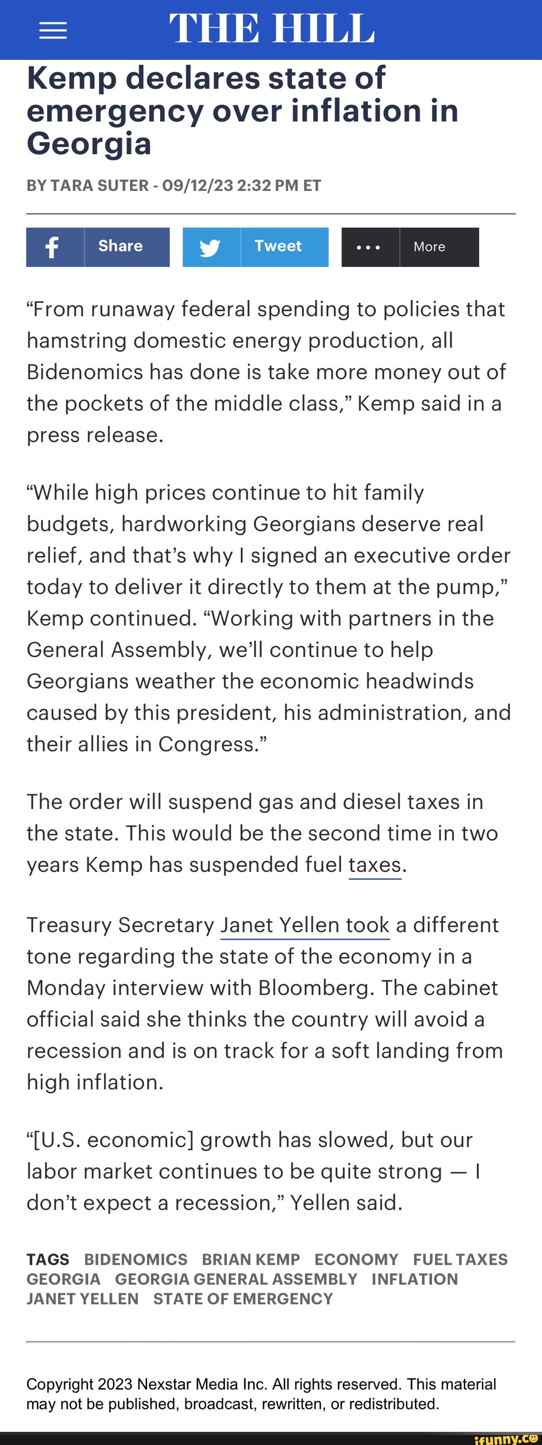 The Hill Kemp Declares State Of Emergency Over Inflation In Georgia By