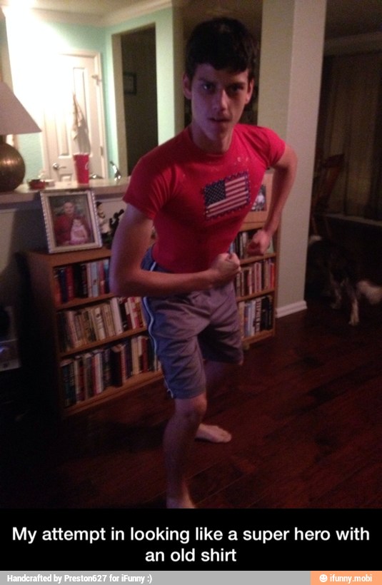 My attempt in looking like a super hero with
an old shirt - My attempt in looking like a super hero with an old shirt