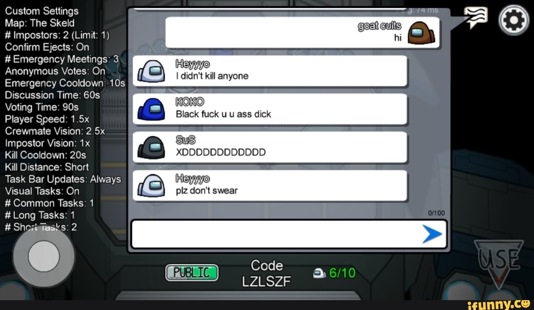 Custom Settings SSS Map: The Skeld # Impostors: 2 (Limit: 1) hi Confirm ...