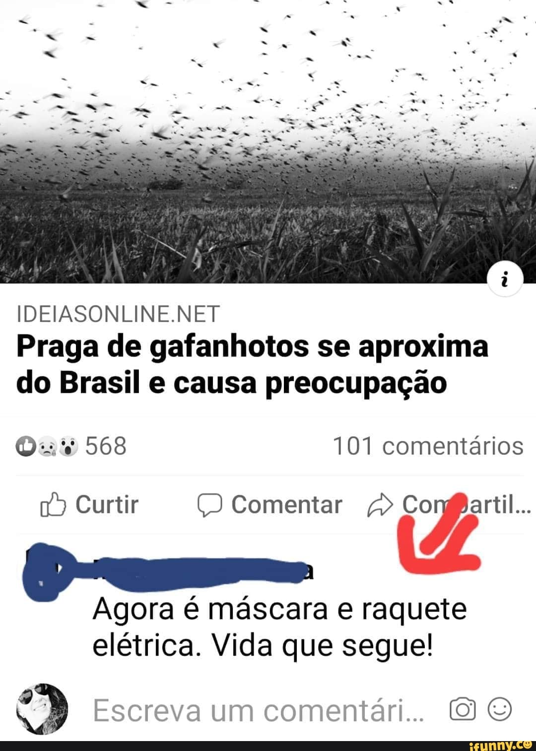 IDEIASONLINE.NET
Praga de gafanhotos se aproxima
do Brasil e causa preocupação
Agora é máscara e raquete
elétrica. Vida que segue!
92
o
ep) Escreva um comentari... ©