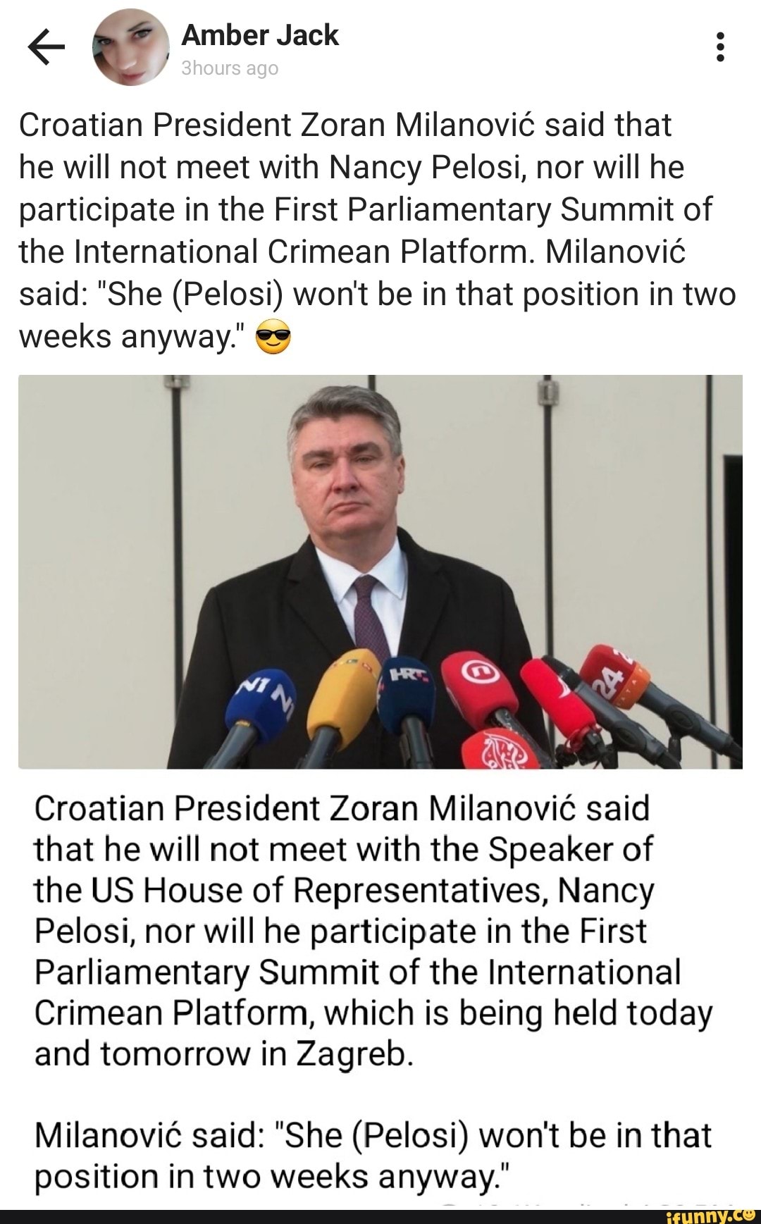 Amber Jack 3hours Ago Croatian President Zoran Milanovi Said That He Amber Jack 3hours Ago Croatian President Zoran Milanovi Said That He