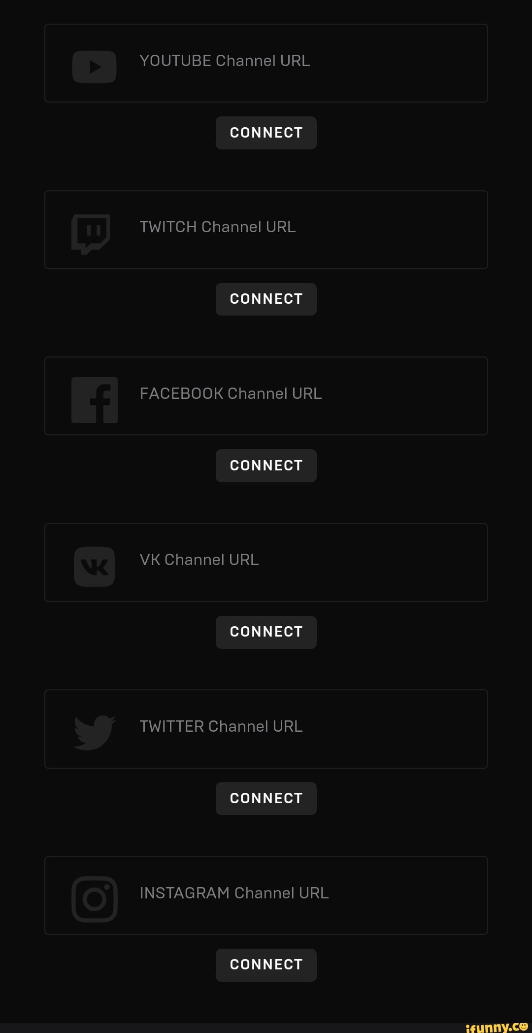 Youtube Channel Url Connect Twitch Channel Url Connect Facebook Channel Url Connect Vk Channel Url Connect Twitter Channel Url Connect Instagram Channel Url Connect