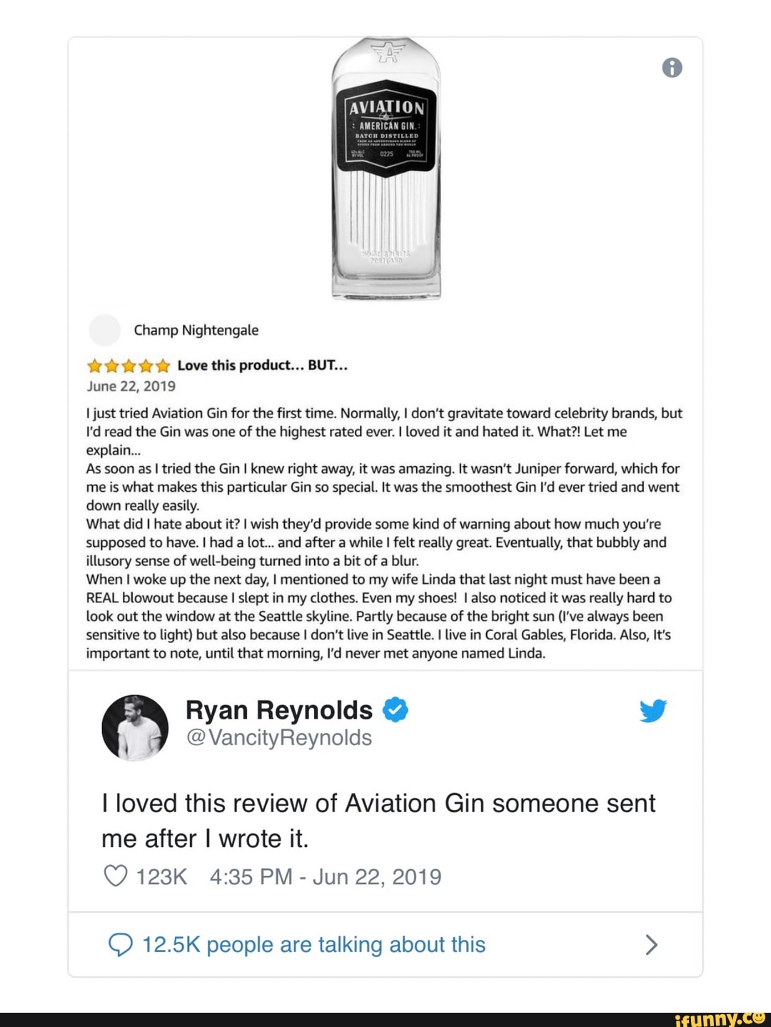 Ijust tried Aviation Gin for the ﬁrst time. Normally, I don't gravitate