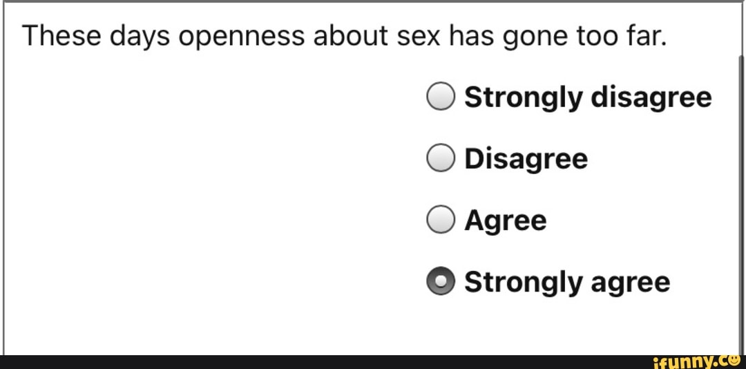 These Days Openness About Sex Has Gone Too Far Strongly Disagree Disagree Agree O Strongly 8096