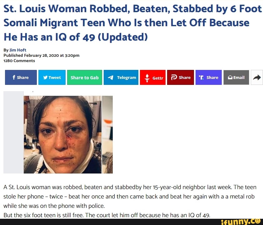 St. Louis Woman Robbed, Beaten, Stabbed By 6 Foot Somali Migrant Teen ...