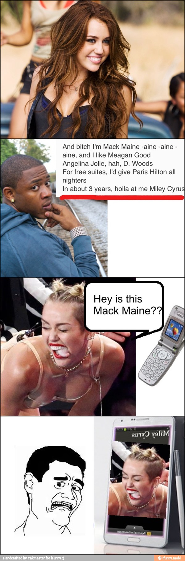 And bitch I'm Mack Maine -aine -aine aine, and I like Meagan Good
Angelina Jolie, hah, D. Woods
For free suites, I'd give Paris Hilton all
In about 3 years, holla at me Miley Cyrus