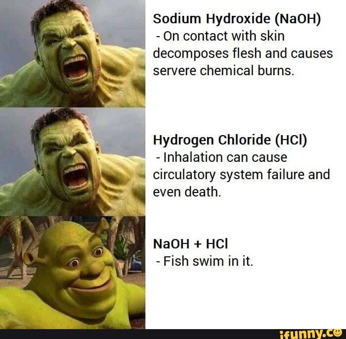 Sodium Hydroxide (NaOH) On contact with skin flesh and